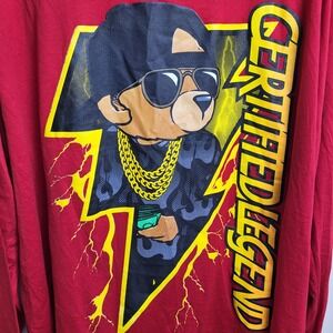 OG Hustle Mens 4XL Red Certified Legend Graphic Print Long Sleeve T-Shirt Teddy